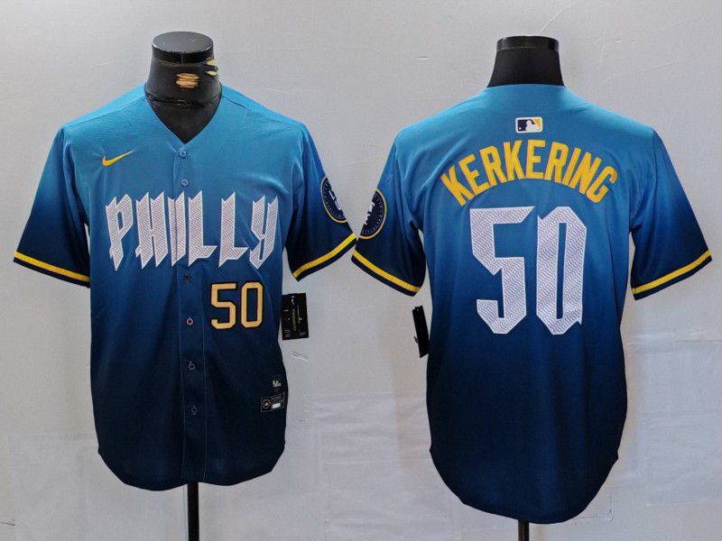 Men Philadelphia Phillies #50 Kerkering Blue City Edition Nike 2024 MLB Jersey style 2->philadelphia phillies->MLB Jersey